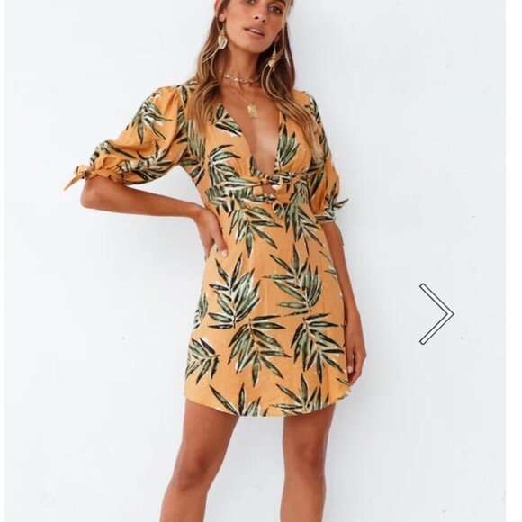 Saints + Secrets women's S Konoha botanical print boho mini dress w/ cutout EUC - Picture 1 of 12